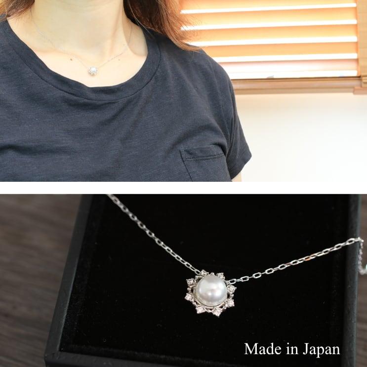 ゴールド アコヤ真珠 ダイヤモンド ネックレス k18 イエローゴールド ホワイトゴールド ピンクゴールド 天然ダイヤモンド 日本製 プレゼント ギフト クリスマスの画像