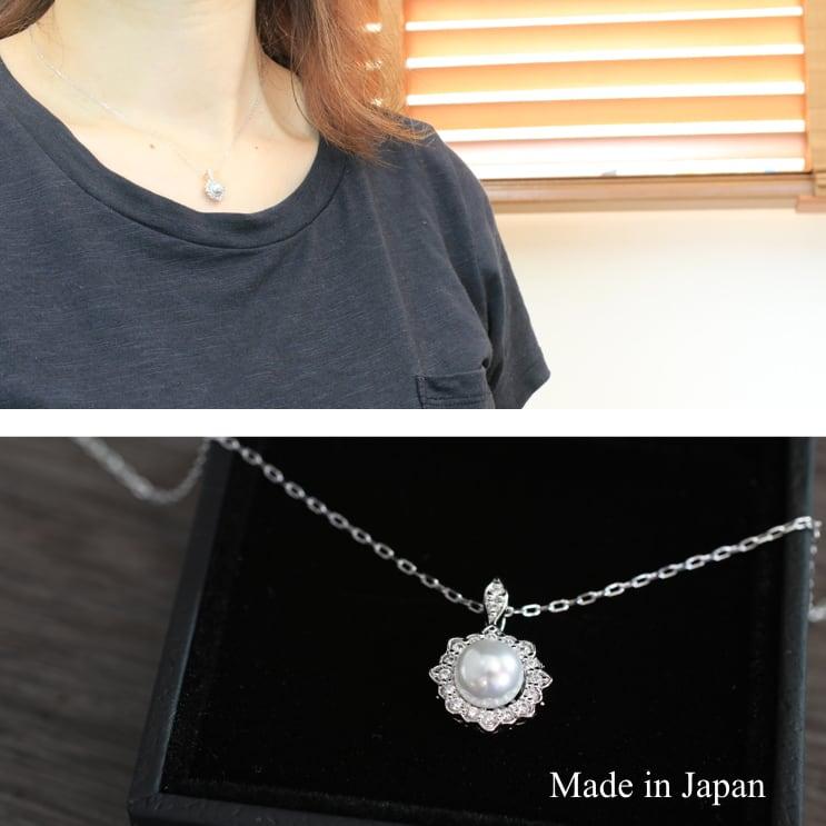 アコヤ真珠 ダイヤモンド ネックレス プラチナ 金属アレルギー 天然ダイヤモンド 日本製 おしゃれ プレゼント ギフト クリスマス 卒業式 入学式の画像