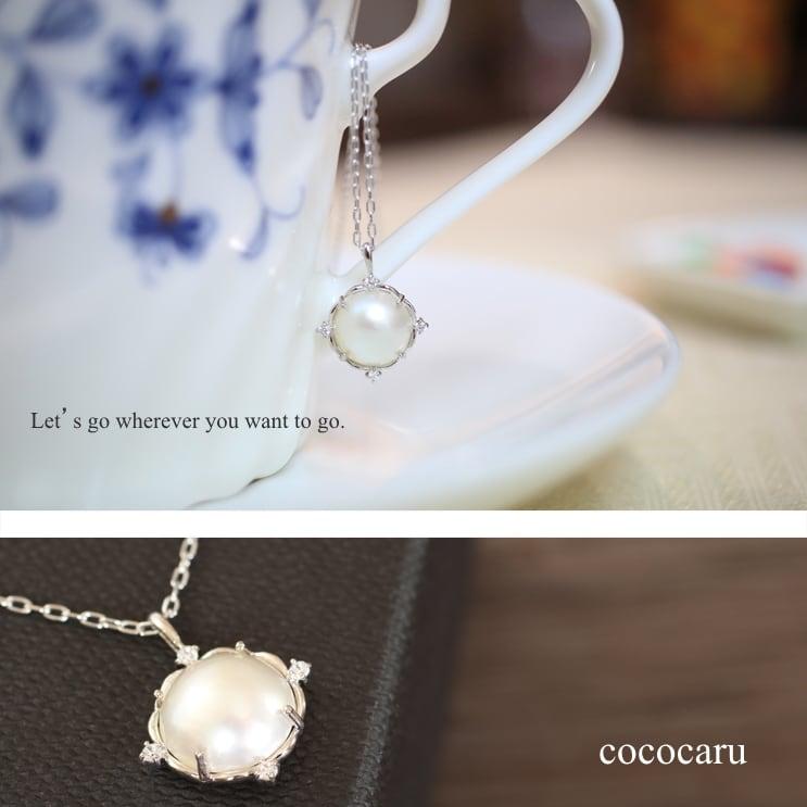 K18 マベパール ダイヤ ネックレス＊18金 真珠 パール