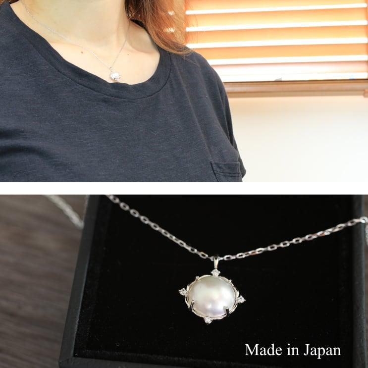 K18 マベパール ダイヤ ネックレス＊18金 真珠 パール