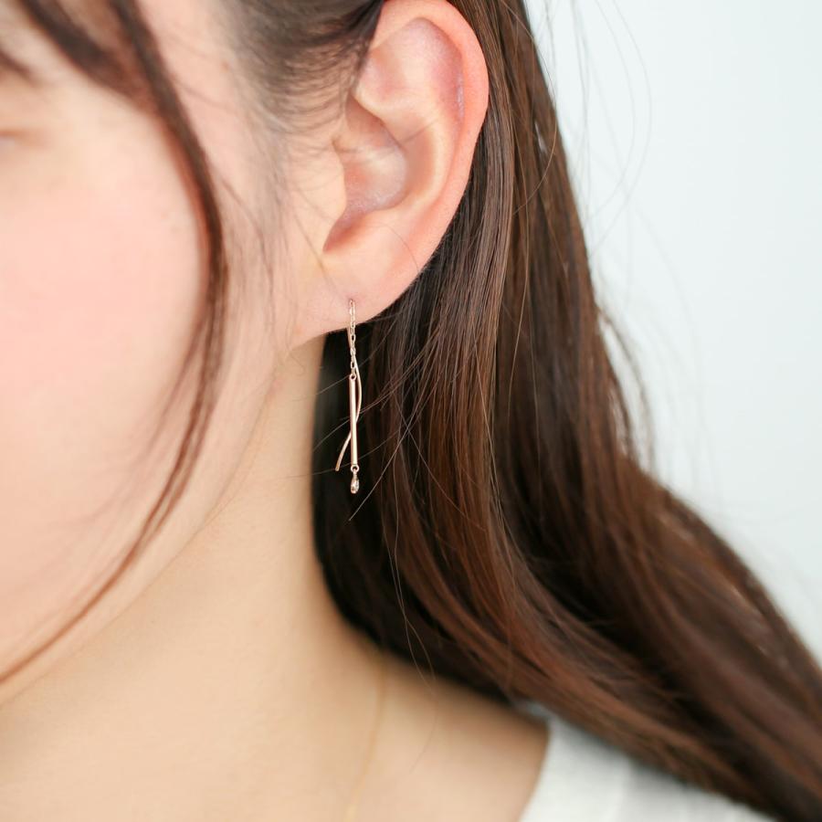 cococaru ピアス アメリカンピアス チェーン ダイヤモンド k10