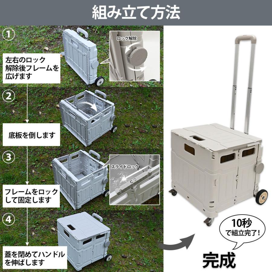 wakufimac キャリーカート ショッピングカート おしゃれ 4輪 前押し 折りたたみ 軽量 買い物 ミニ タイヤ大きい イス付き キャンプ アウトドア キャリーワゴン|cocochi-ys|04