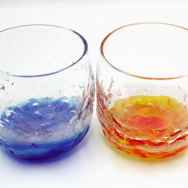 琉球硝子　グラス二個 琉球ガラス 潮騒でこたる 2個セット（青水・オレンジ） /沖縄工房製