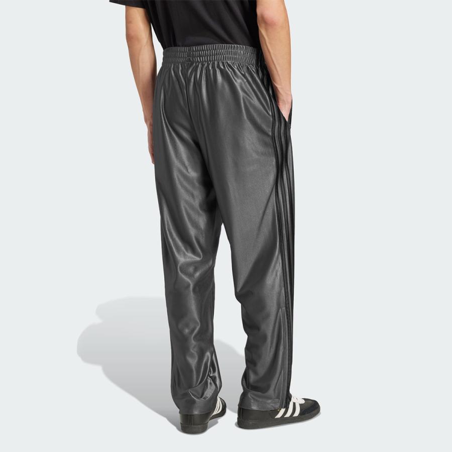 00s adidas レザーライク トラックパンツ ブラック シルバー 光沢 adidas Originals アディダス 光沢 ジャージ ファイヤーバード アディ