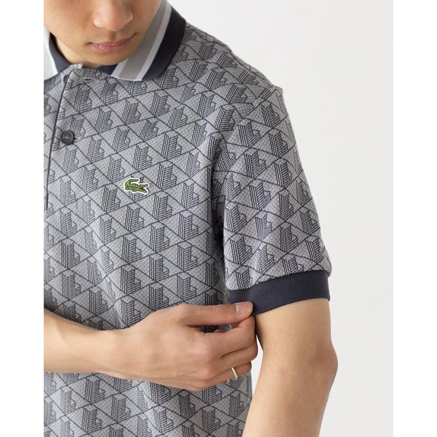 美品 ラコステ モノグラム ジャガード ポロシャツ インディゴ LACOSTE（ラコステ） ポロシャツ モノグラムジャカード半袖ポロシャツ