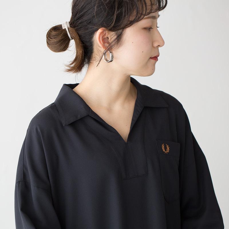 FRED PERRY リブカラー シャツ ドレス ワンピース ストライプ 襟 FRED PERRY フレッドペリー ワンピース レディース D7170 シアー