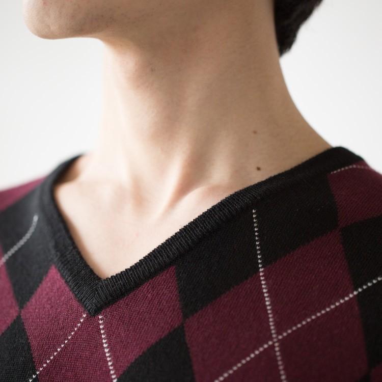 フレッドペリー アーガイルチェックVネックニットコットンカシミヤ FRED PERRY - フレッドペリー アーガイルチェックVネックニット