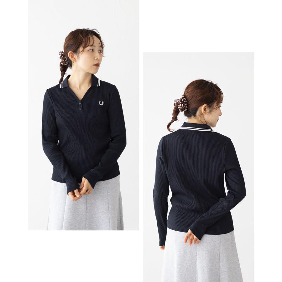 FRED PERRY 長袖 ネイビー ストレッチリブポロシャツ FRED PERRY（フレッドペリー） ツイン ティップド リブ 長袖