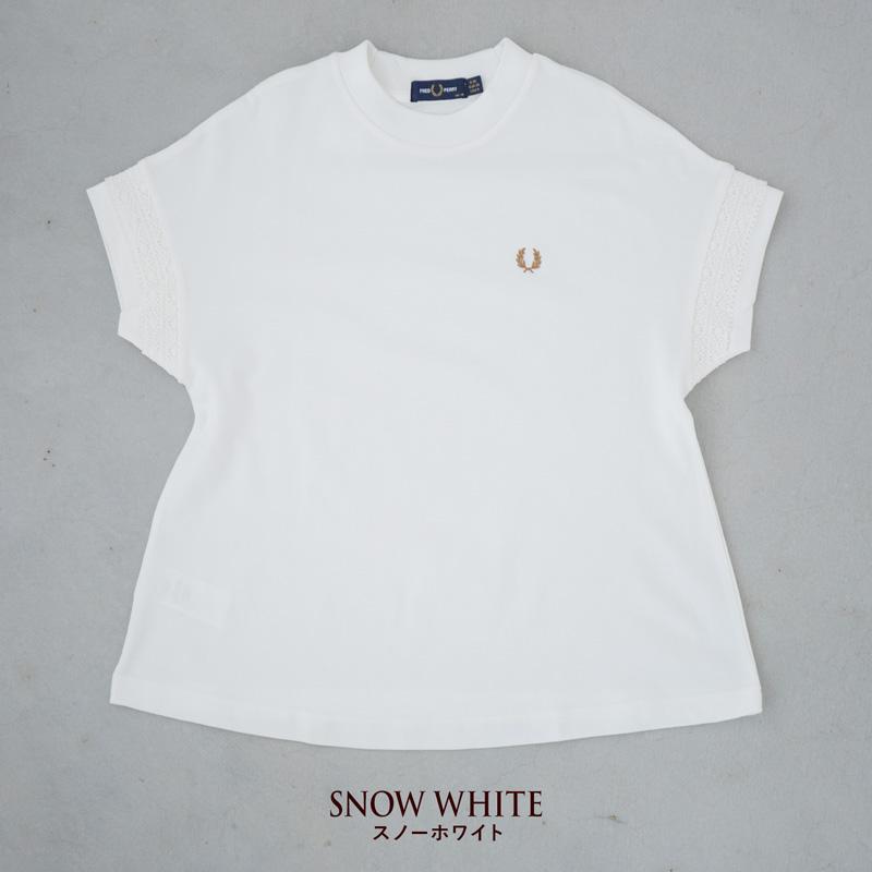 Fred Perry レース 半袖シャツ ホワイト FRED PERRY（フレッドペリー） レース テープ ピケ Tシャツ レディース