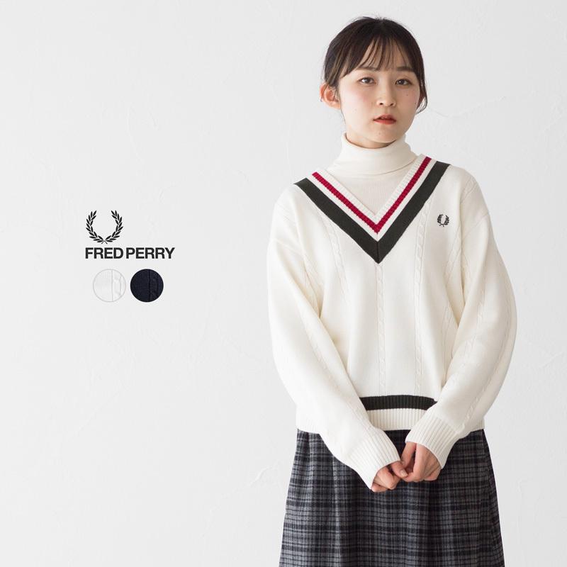 FRED PERRY フレッドペリー レディース Vネック ケーブルニット FRED PERRY フレッドペリー レディース Vネック ケーブルニット