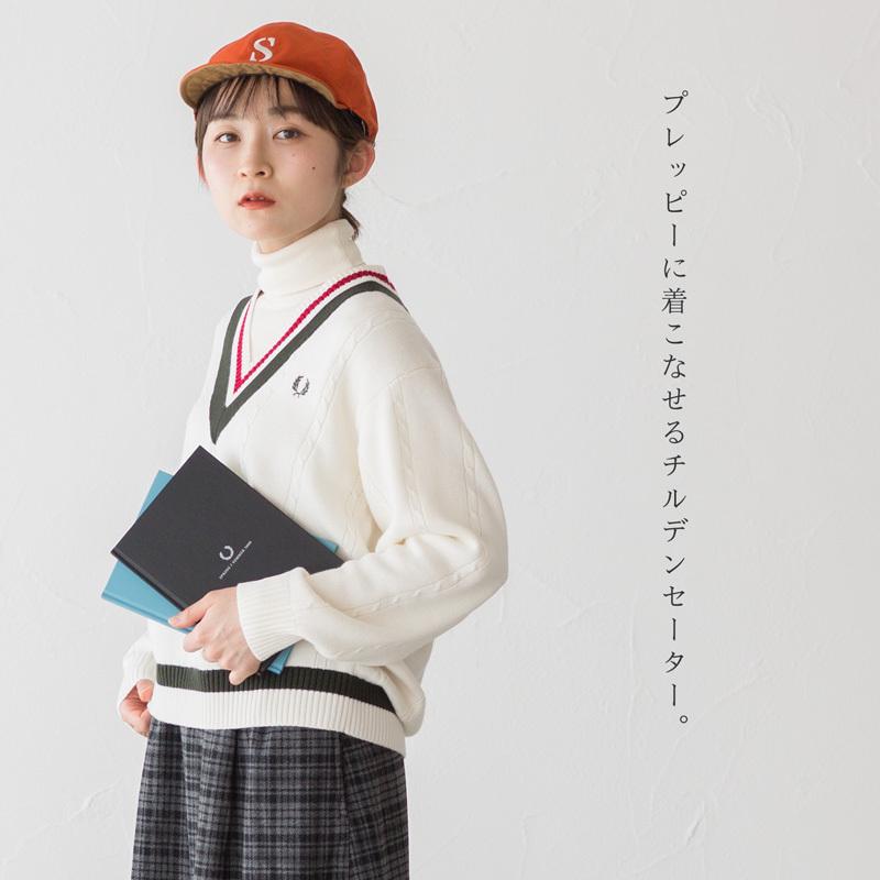 FRED PERRY フレッドペリー レディース Vネック ケーブルニット FRED PERRY フレッドペリー レディース Vネック ケーブルニット