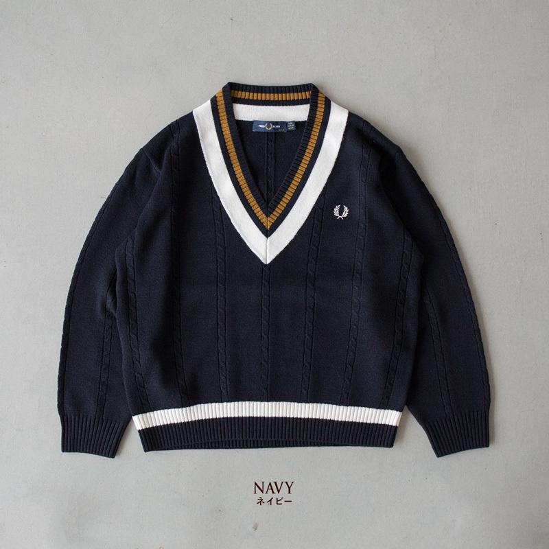 FRED PERRY フレッドペリー レディース Vネック ケーブルニット FRED PERRY フレッドペリー レディース Vネック ケーブルニット