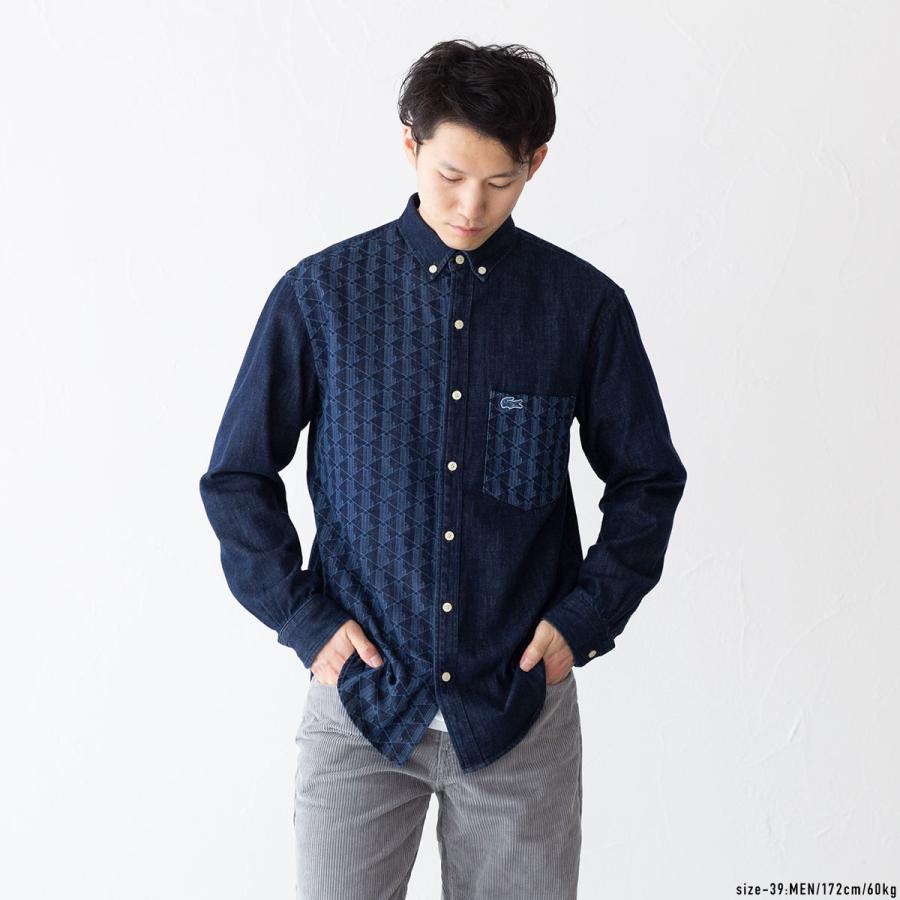 LACOSTE ラコステ アシンメトリー モノグラム デニムシャツ LACOSTE ラコステ アシンメトリー モノグラム デニムシャツ