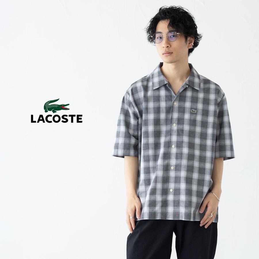 LACOSTE 開襟シャツ LACOSTE シャツ コットンバックサテンオープンカラーシャツ