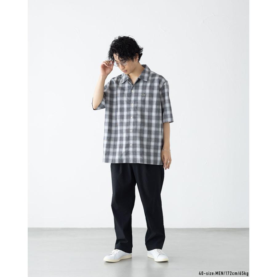 LACOSTE（ラコステ） リネンブレンド オープンカラー オンブレチェックシャツ LACOSTE CH6420-99 メンズ 開襟シャツ ...