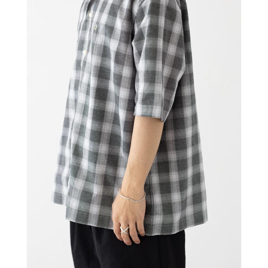 【新品未使用】LACOSTE　グレンチェック襟付きシャツ ラコステ LACOSTE リネンブレンドオープンカラーオンブレ