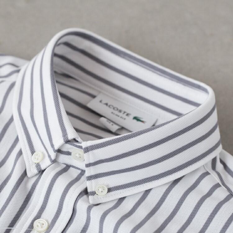 ラコステ ストライプ ピケ ボタンダウンシャツ PH771EL スリムフィット