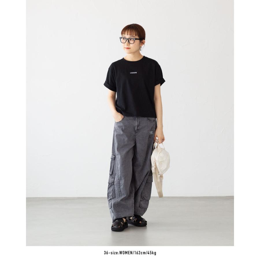 ラコステ ワイド＆ショートネームステッチ  Tシャツ LACOSTE TF016J-99 日本製 レディース フロント刺繍 ５分袖 クロップド丈 | LACOSTE | 03