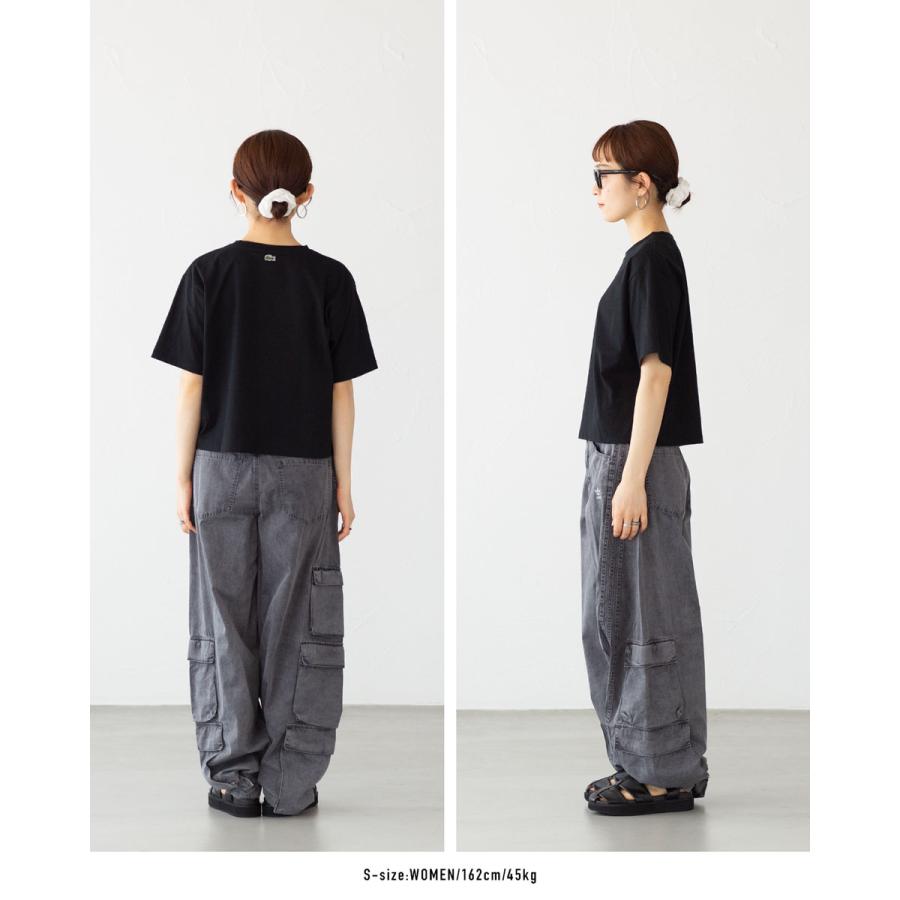 ラコステ ワイド＆ショートネームステッチ  Tシャツ LACOSTE TF016J-99 日本製 レディース フロント刺繍 ５分袖 クロップド丈 | LACOSTE | 05