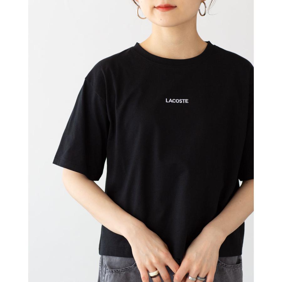 ラコステ ワイド＆ショートネームステッチ  Tシャツ LACOSTE TF016J-99 日本製 レディース フロント刺繍 ５分袖 クロップド丈 | LACOSTE | 06