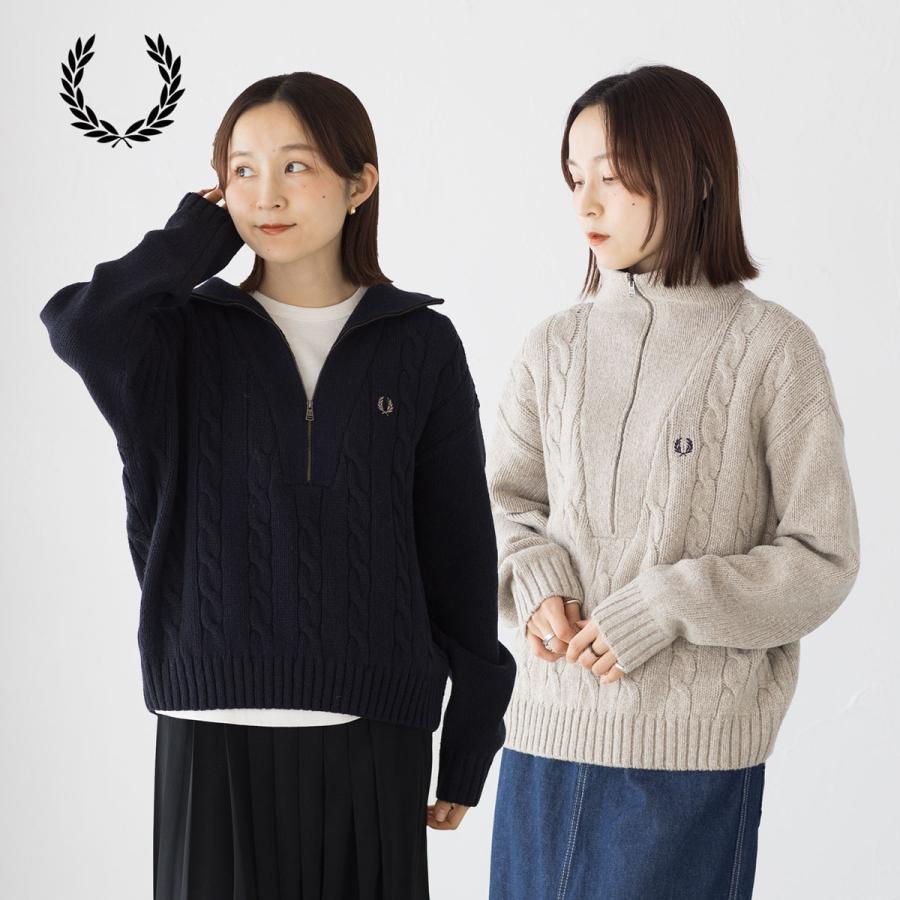 FRED PERRY フレッド ペリーハーフジップ ニット ジャンパー FRED PERRY フレッドペリー ハーフジップ ケーブル ニット