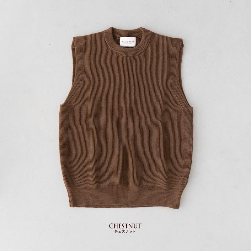 リップヴァンウィンクル ウール ヘリンボーン ベスト size5 グレー 日本製 ヴァンソンエミレイユ クルーネック 畦編み ベスト VM202WA13021