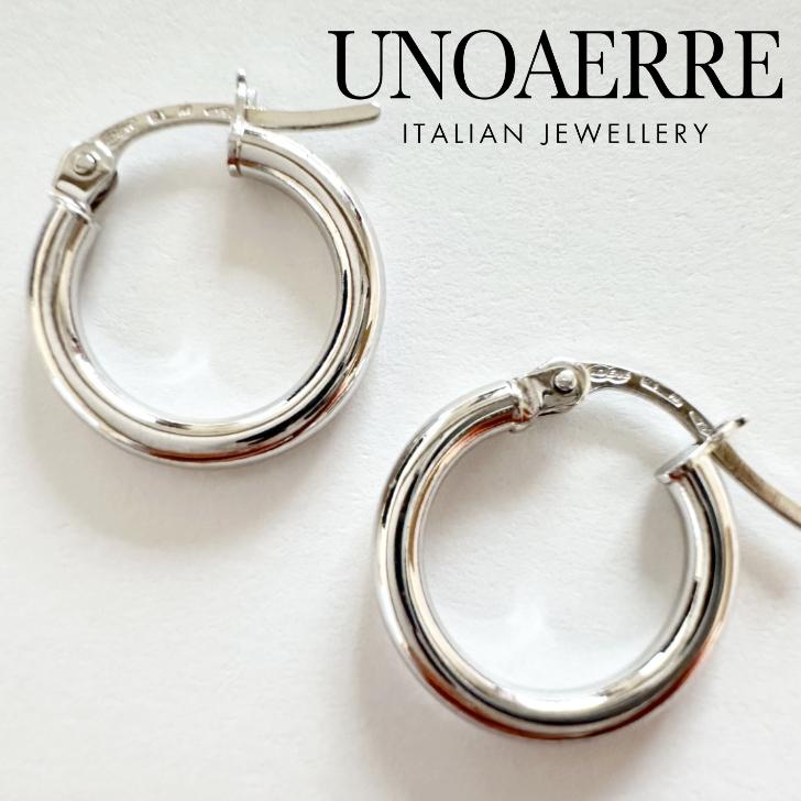 希少♡UNOAERRE♡750♡k18ホワイトゴールド♡キラキラ♡フープピアス UNOAERRE K18ホワイトゴールドポリッシュフープピアス 29447