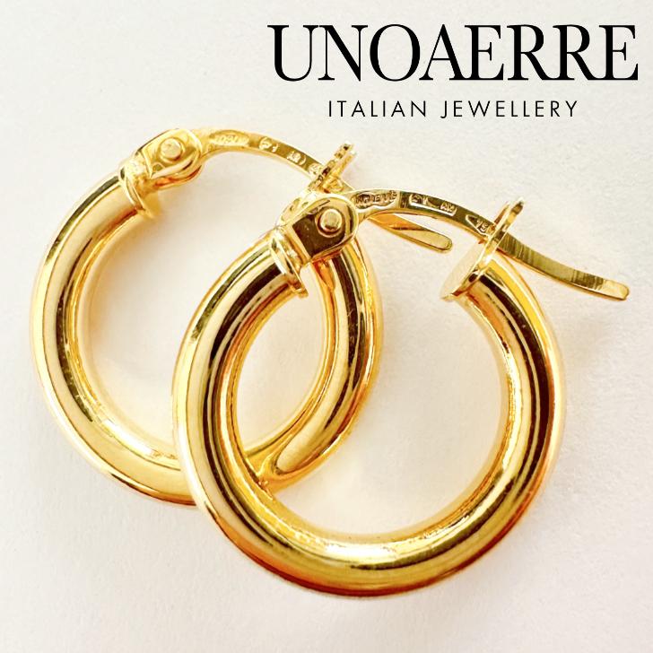 美品イタリア細工アクセサリー　ウノアエレ　K18金ゴールド　フープピアス UNOAERRE ウノアエレ ピアス 18金 K18 ゴールド フープピアス シンプル
