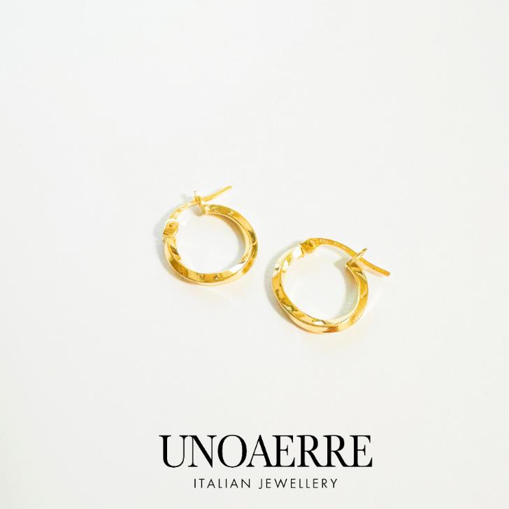 ウノアエレ UNOAERRE ピアス 18金 K18 イエローゴールド フープピアス イタリア製 巾着袋＆ジュエリーBOX付き！ プレゼントの画像