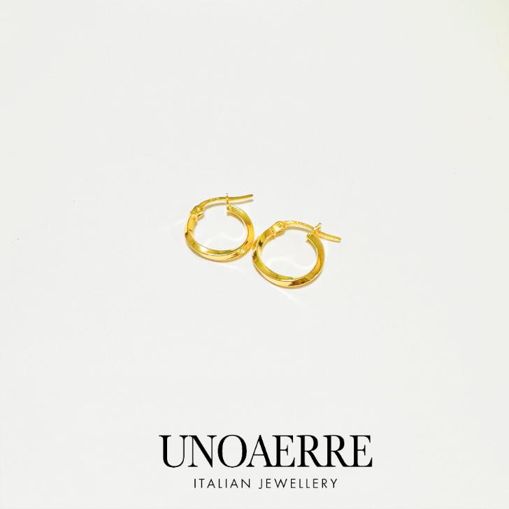 ウノアエレ UNOAERRE ピアス 18金 K18 イエローゴールド フープピアス イタリア製 巾着袋＆ジュエリーBOX付き！ プレゼントの画像