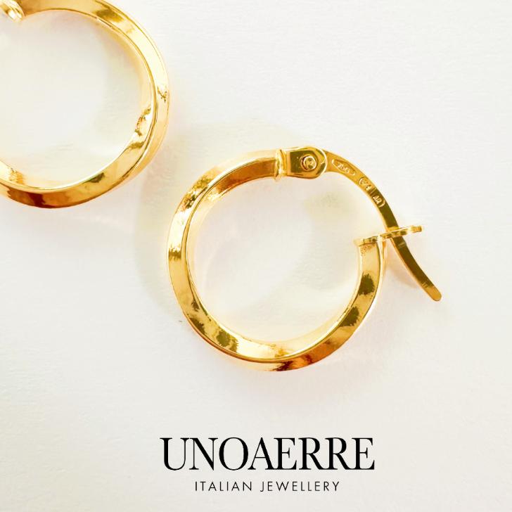 ウノアエレ UNOAERRE ピアス 18金 K18 イエローゴールド フープピアス イタリア製 巾着袋＆ジュエリーBOX付き！ プレゼントの画像