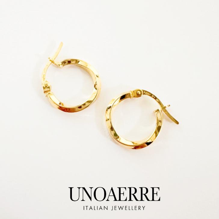 ウノアエレ UNOAERRE ピアス 18金 K18 イエローゴールド フープピアス イタリア製 巾着袋＆ジュエリーBOX付き！ プレゼントの画像