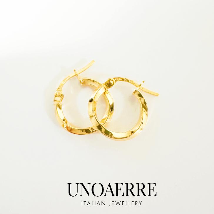 ウノアエレ UNOAERRE ピアス 18金 K18 イエローゴールド フープピアス イタリア製 巾着袋＆ジュエリーBOX付き！ プレゼントの画像