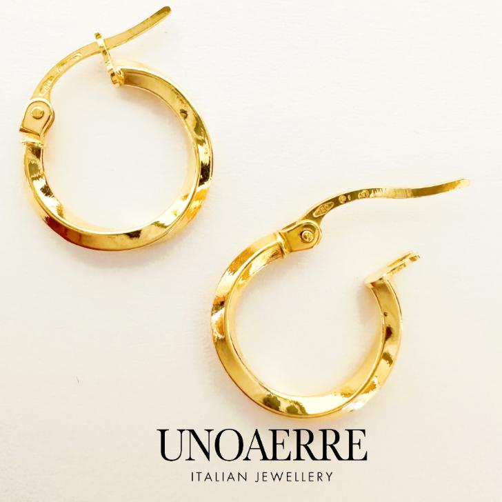 ウノアエレ UNOAERRE ピアス 18金 K18 イエローゴールド フープピアス イタリア製 巾着袋＆ジュエリーBOX付き！ プレゼントの画像
