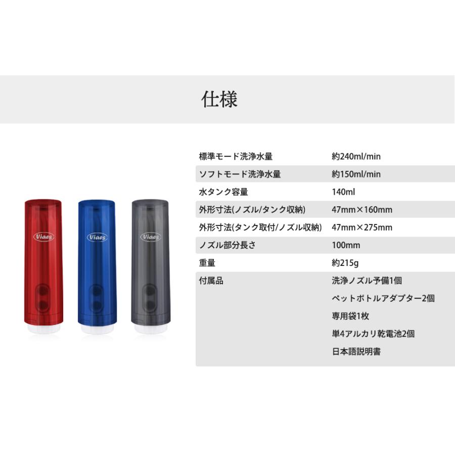 Viaes（ビアエス）電池式 携帯用おしり洗浄器 （ペットボトル接続用ジョイント、電池、専用ポーチ、予備ノズル付） 電動 簡易 ハンディ ポータブル ウォッシュ |  | 16