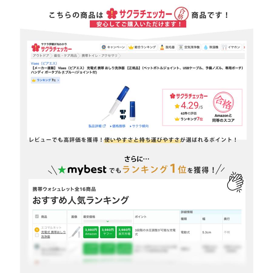 Viaes（ビアエス）【正規品】充電式 携帯おしり洗浄器 ジョイント付【水圧強い ストロングモード搭載】 簡易 シャワー ウォッシュ トイレ ハンディ ポータブル |  | 06