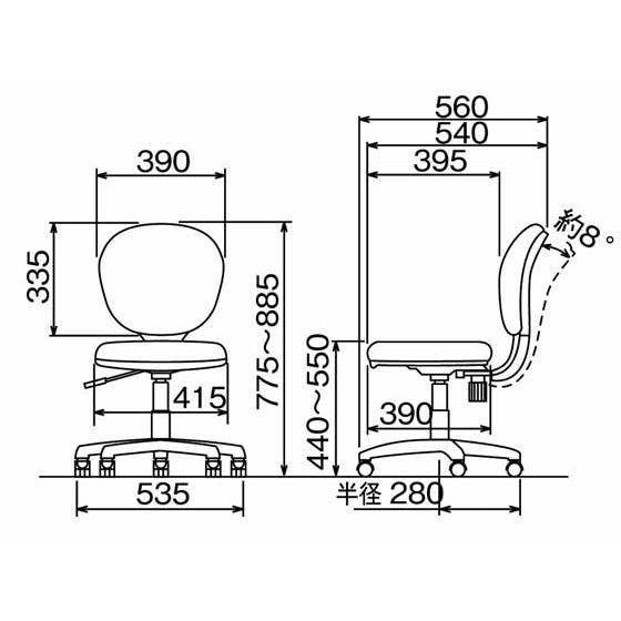 【メーカー直送】ナカバヤシ OHチェア ブラック肘なし RZC-271BK【代引不可】【お客様組立】 肘なし 布張りチェア オフィスチェア｜cocodecow｜02