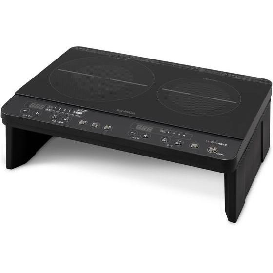 タイムセールアイリスオーヤマ 2口IHコンロ 脚付 ブラック IHK-W13S-B