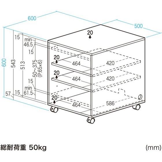 【メーカー直送】サンワサプライ 収納ボックス W500×D600×H600mm ブラック【代引不可】【お客様組立】 ファイルワゴン ラック デスク周り｜cocodecow｜04