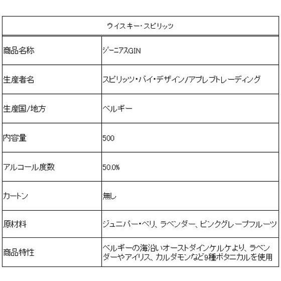 【お取り寄せ】アプレブトレーディング ジーニアスGIN 50度 500mL 国産 ジン 洋酒 お酒 |  | 01