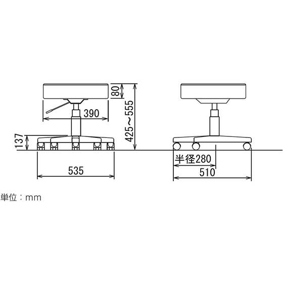 【メーカー直送】ナカバヤシ ラウンドOAチェア ブラック RZR-112BK【代引不可】【お客様組立】 レザータイプ OAスツール オフィスチェア