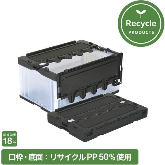 リス折りたたみコンテナ5箱、SANKO平台車1台セット 岐阜プラスチック工業 リス 折りコン 蓋有り 75L ブラック透明 5個