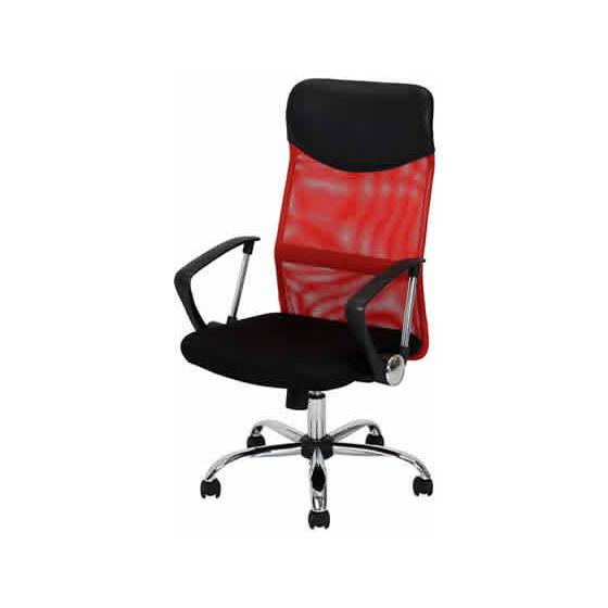 不二貿易 メッシュハイバックチェアー 肘付き レッド HF-98RD 90879