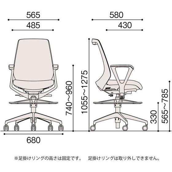 【メーカー直送】イトーキ ノナチェア ハイポジション 固定肘 ウレタンキャスター BK MGR【代引不可】【組立・設置・送料無料】肘付き 固定肘タイプ_8