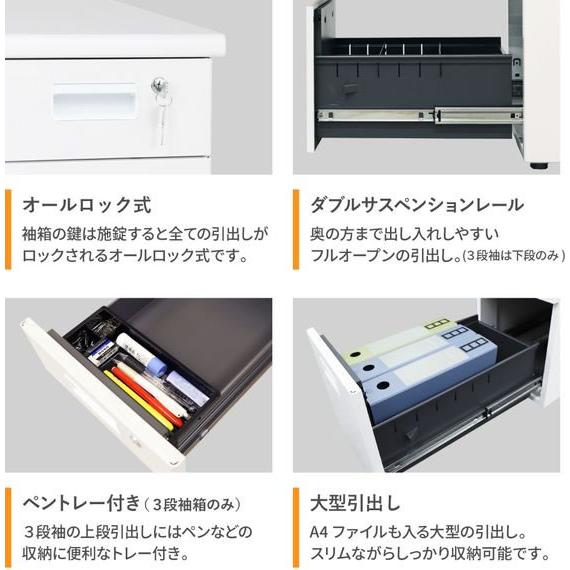 【メーカー直送】Netforce ナッツ 脇机 3段 ブラック×ホワイト LD-WD3S-BK-WH【代引不可】【お客様組立】脇机 ワゴン スチールデスク オフィスデスク_4