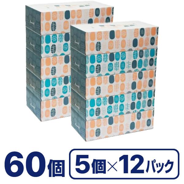 ティッシュペーパー ノルディック 200組 5個×12パック Forestway ティッシュ ティシュー 箱ティッシュ おしゃれ ボックスティッシュ 5箱 セット 業務用（Yahoo!・ココデカウ）