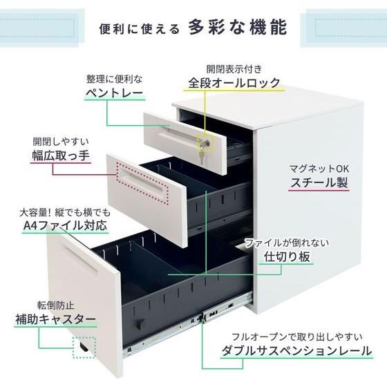 【メーカー直送】Netforce スチールワゴン3段 シリンダー錠 ホワイト LSW-S3-FW-WH【代引不可】脇机 ワゴン スチールデスク オフィスデスク 事務机 オフィス家具_4