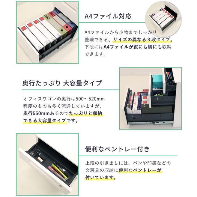 【メーカー直送】Netforce スチールワゴン3段 シリンダー錠 ホワイト LSW-S3-FW-WH【代引不可】脇机 ワゴン スチールデスク オフィスデスク 事務机 オフィス家具_7