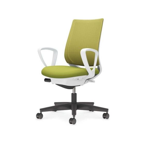 コクヨ/ミトラ2 メッシュ スタンダードサークル肘 黒脚本体白ライトオリーブ 肘付き 固定肘タイプ メッシ