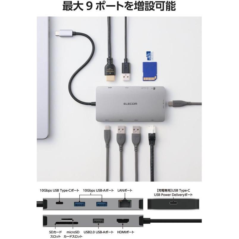 エレコム Type-Cドッキングステーション 9-in-1 シルバー DST-090BP1SV